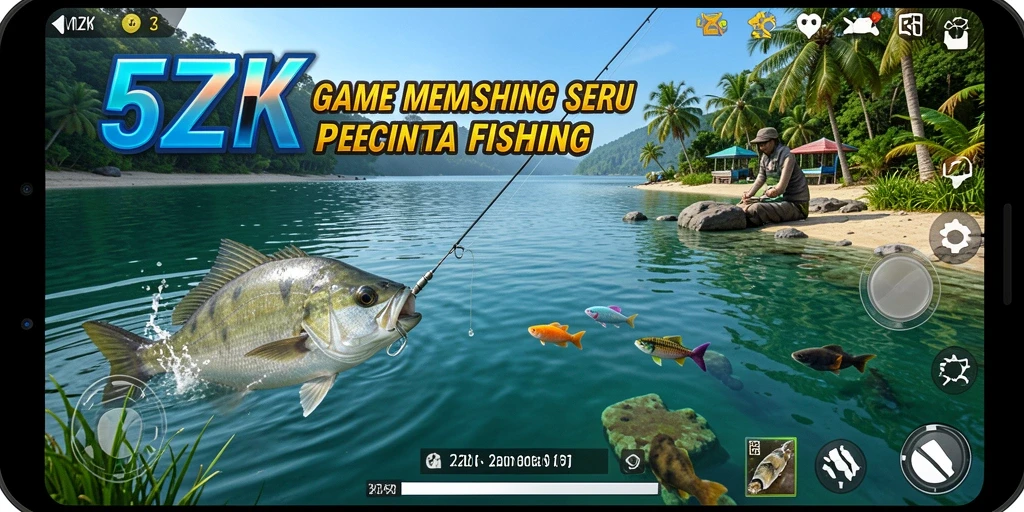 Tampilan gameplay 5ZK yang menawan saat memancing ikan.