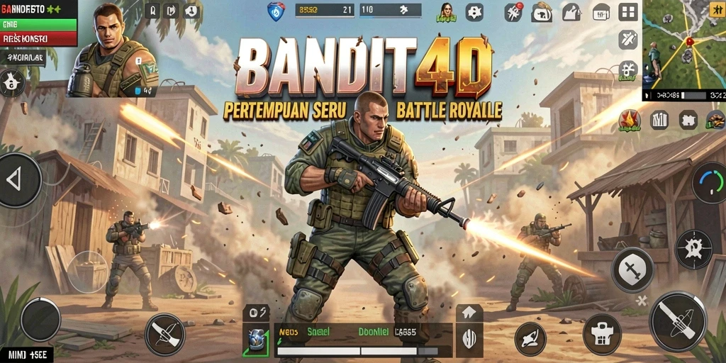 Tangkapan layar menunjukkan aksi intens di medan perang BANDIT4D.