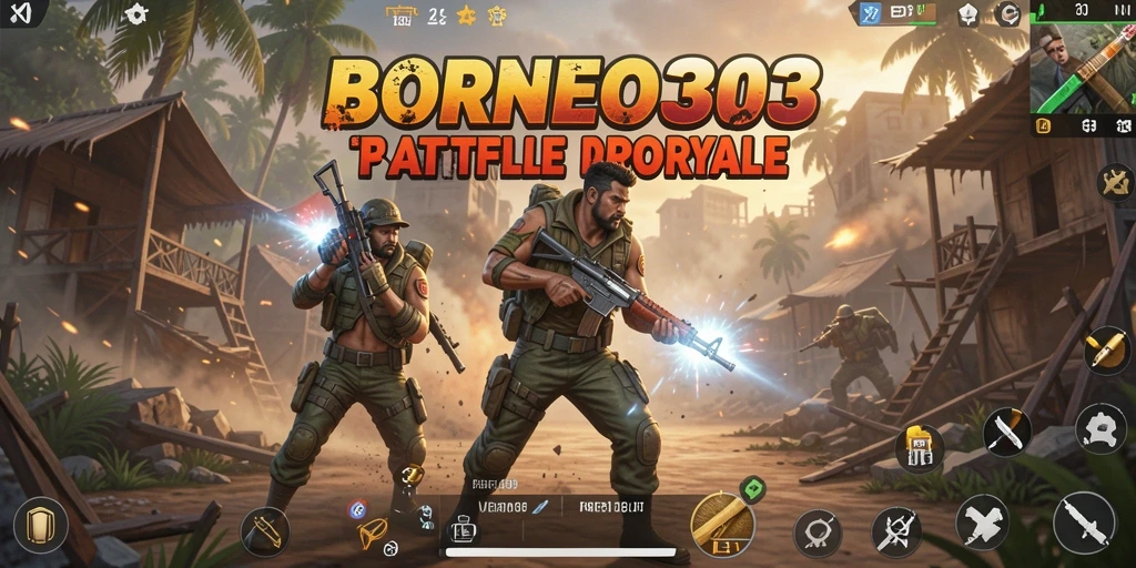 Screenshot menunjukkan intense gameplay dari BORNEO303 dalam Battle Royale.