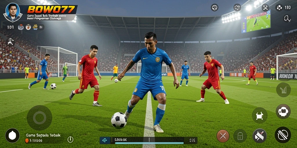 Gameplay BOWO77 menampilkan aksi sepak bola yang mendebarkan dan realistis.