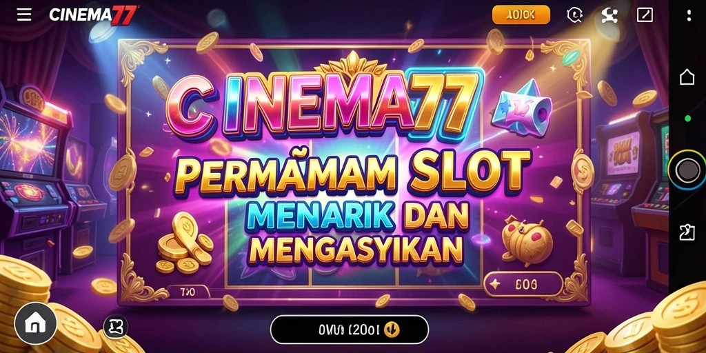 Screenshot utama CINEMA77 menampilkan berbagai tema slot yang berwarna dan menarik.