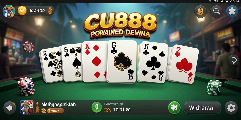 Tampilan gameplay utama CU888 dengan pemain yang asyik bermain domino.