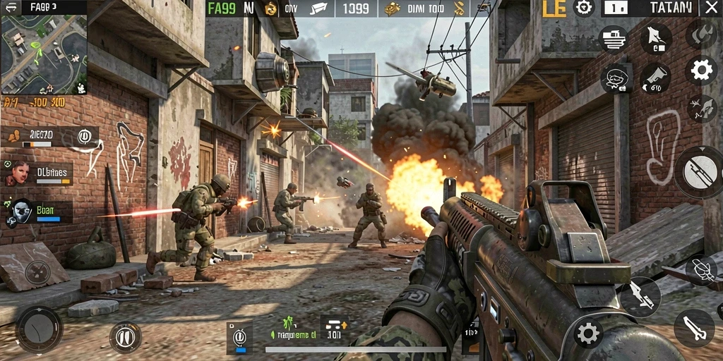 Tampilan menarik dari gameplay intens <strong>FA99</strong> dalam pertempuran FPS.