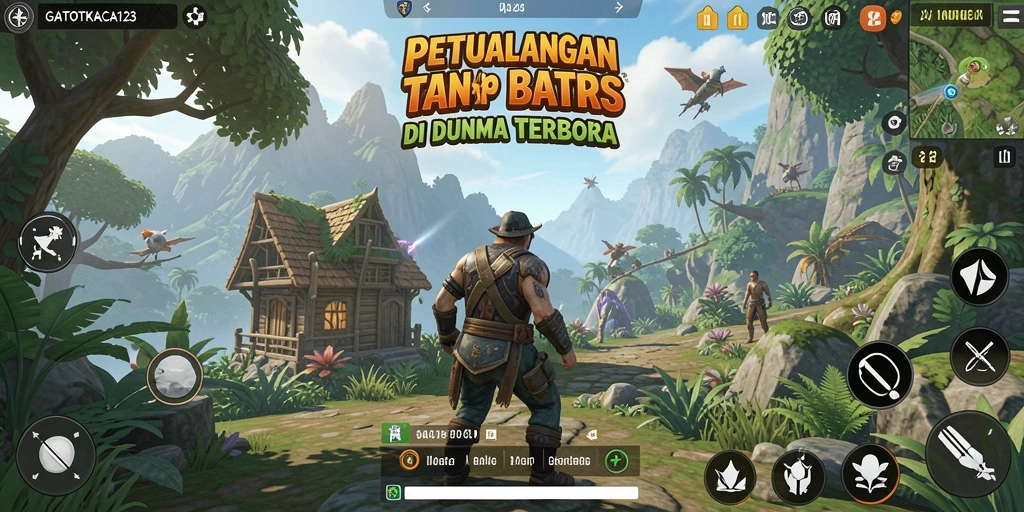 Tangkapan layar menampilkan aksi seru dalam dunia terbuka GATOTKACA123.