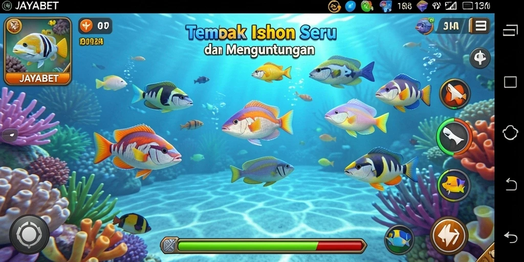 Screenshot utama JAYABET menunjukkan aksi tembak ikan yang mengasyikkan.