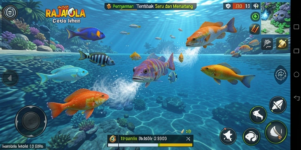 Tampilan penuh aksi dari gameplay Tembak Ikan RAJAPOLA.