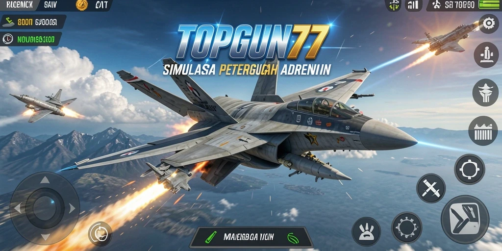 Tampilan gameplay realistik dari game penerbangan TOPGUN77.