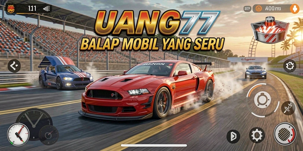 Screenshot gameplay menampilkan balapan mobil yang seru dan mendebarkan.