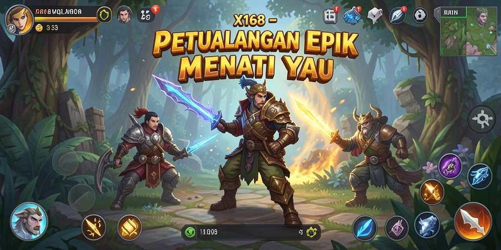 Screenshot utama X168 menampilkan aksi seru dalam game petualangan.