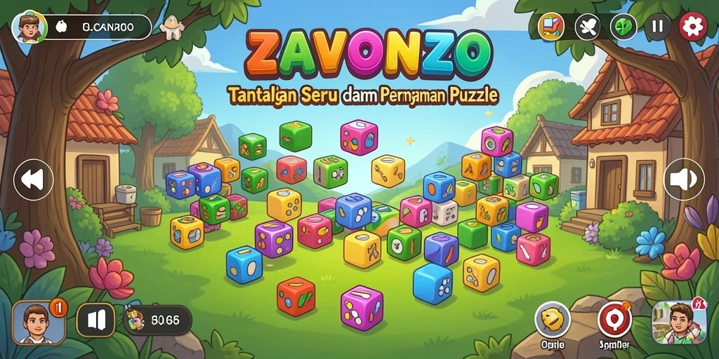 Tampilan gameplay ZAVONZO dengan berbagai teka-teki seru.